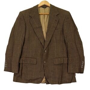 Vintage KAPS Mens 40S TWEED Wool Blazer Brown Houndstooth Plaid USA Made Classic